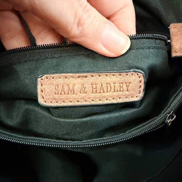 Sam & Hadley Brown Woven Hobo Bag Slouchy Faux Suede Shoulder - Picture 2 of 16